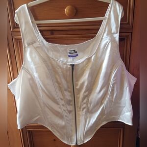 FUTURE COLLECTIVE Plus Size Cream Satin Zip-Up Corset Top